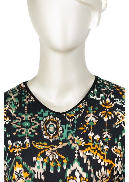 Kadın Turlu Viskon Penye Anne Bluz Sarmaşık Desenli Kısa Kollu Likralı indirimleri