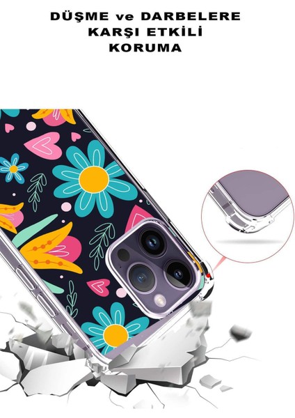 Apple iPhone 15 Pro Retro Color 1 Şeffaf Köşe ve Kamera Korumalı Korumalı Antişok Kılıf