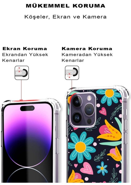 Apple iPhone 15 Pro Retro Color 1 Şeffaf Köşe ve Kamera Korumalı Korumalı Antişok Kılıf