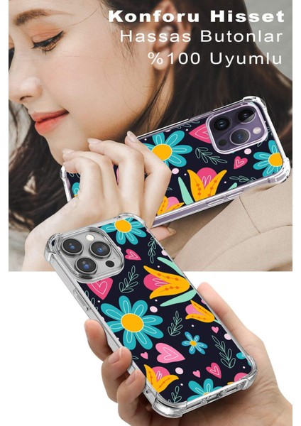 Apple iPhone 15 Pro Retro Color 1 Şeffaf Köşe ve Kamera Korumalı Korumalı Antişok Kılıf