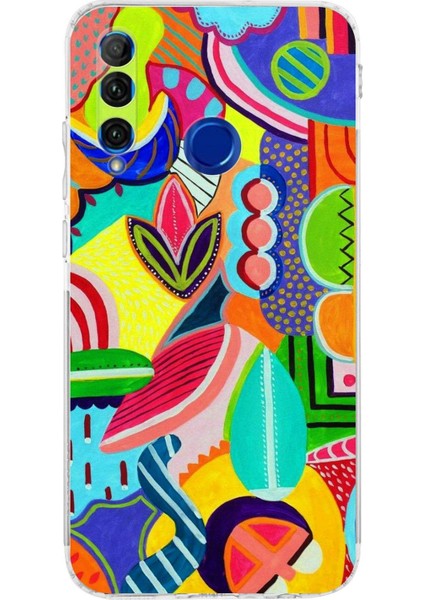 Honor 20 Lite ile Uyumlu Retro Color 6 Kamera Korumalı Şeffaf Kılıf