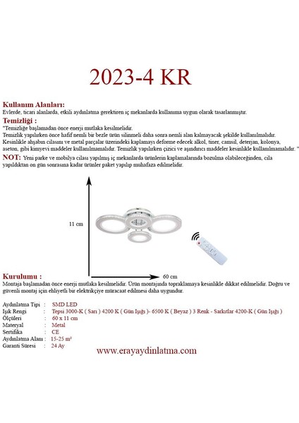 2023-4 Krom Dimmer Kumandalı LED Avize