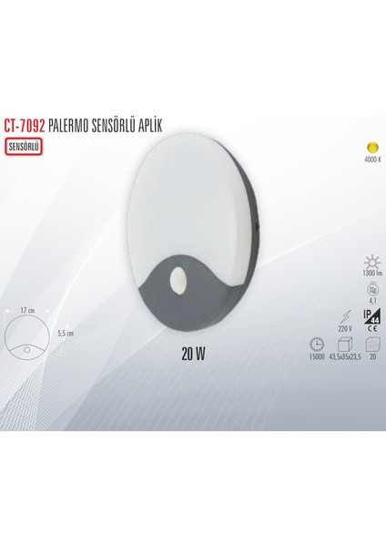 CT-7092 Palermo Sensörlü Aplik 20W