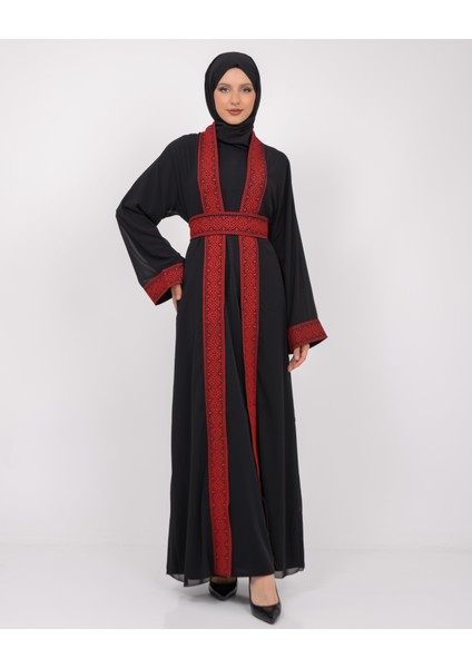 Uzun Kollu Oversize Kalıplı Geleneksel Kalın Noktalar Nakışlı Kadın Geniş Abaya M-3xl C100033