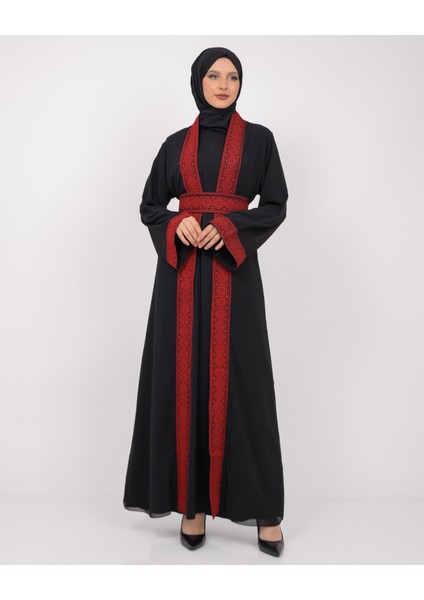 Uzun Kollu Oversize Kalıplı Geleneksel Kalın Noktalar Nakışlı Kadın Geniş Abaya M-3xl C100033