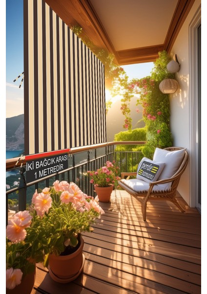 Çizgili Balkon Perdesi Bağcıklı Gabardin Branda Kumaşı