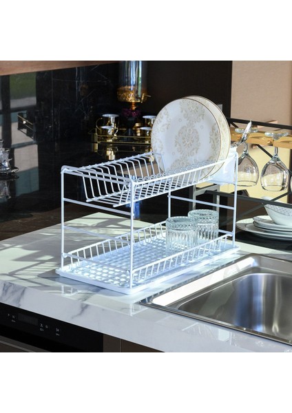 Tekno Trust Beyaz Beyaz Pe Kaplama Paslanmaz Iki Katlı Modüler Tabaklık/ Bulaşıklık (50 Cm) Metal