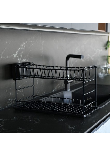 Tekno Trust Krom Siyah Pe Kaplama Paslanmaz Iki Katlı Modüler Tabaklık/ Bulaşıklık (50 Cm) 35 X 45 Siyah indirimleri
