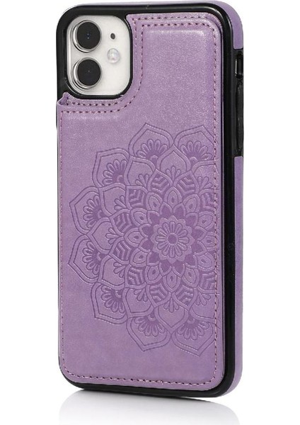 IPhone 11 Için Kart Tutucu Kılıf ile Cüzdan Çift Düğmeler Kabartmalı Mandala (Yurt Dışından)