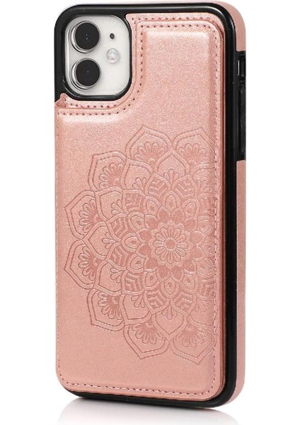 IPhone 11 Için Kart Tutucu Kılıf ile Cüzdan Çift Düğmeler Kabartmalı Mandala (Yurt Dışından)