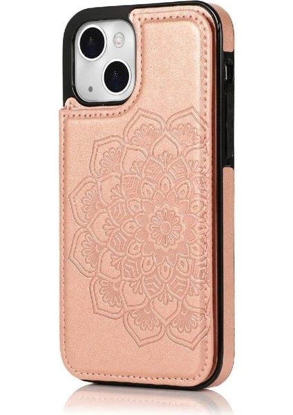 IPhone 15 Için Kart Tutucu Kılıf ile Cüzdan Artı Çift Düğmeler Flip Çiçek (Yurt Dışından)