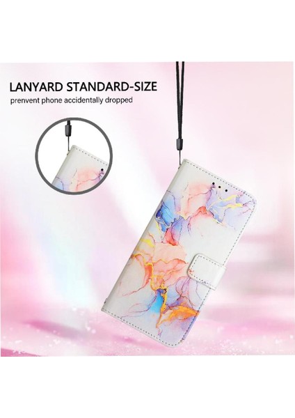 Samsung Galaxy M52 5g Mermer Desen Kickstand Cüzdan Pu Deri (Yurt Dışından)