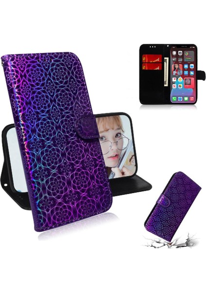 Oppo Oppo 12 5g Premium Pu Deri Glitter Renkli Standı Için Flip Case (Yurt Dışından)