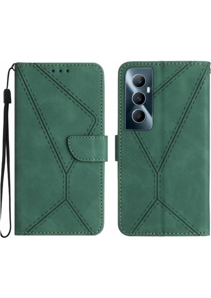 Realme C65 4g Için Flip Case Yüksek Kalite Tpu Dikiş Kabartmalı Yumuşak Pu (Yurt Dışından)