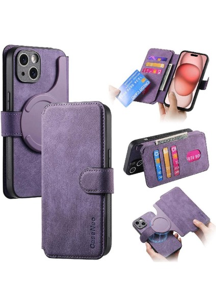 IPhone 15 Için Flip Case Cüzdan Retro Kart Standı Mıknatıs Koruyucu Malzeme (Yurt Dışından)