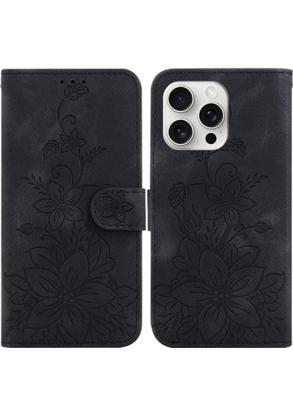 IPhone 16 Için Flip Case Pro Kabartmalı Zambak Kart Tutucu Manyetik Kickstand (Yurt Dışından)