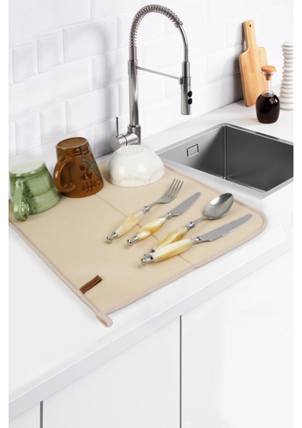 Tekno Trust 36 X 46 Cm Bulasik Kurutma Mati Kurulama Bezi Kurutma Örtüsü Tezgah Üstü Bej Silikon Sarı