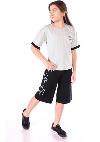 Toontoy Kız Çocuk Pretty Baskılı + Nakışlı Kaprili Takım