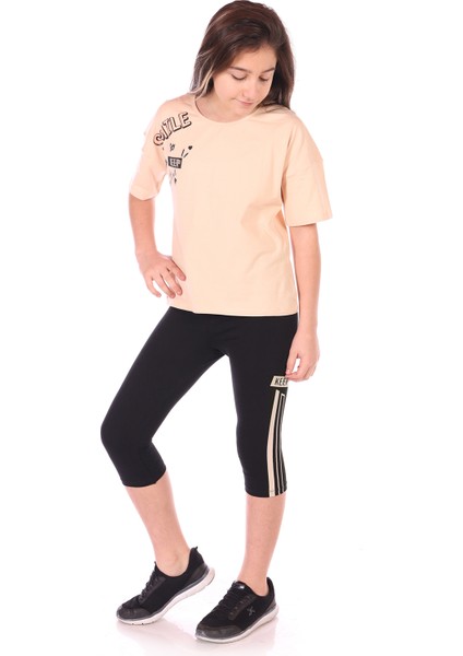 Toontoy Kız Çocuk Smile Keep Baskılı Kaprili Takım