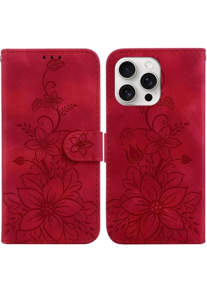 IPhone 16 Için Flip Case Pro Max Cüzdan Kart Tutucu Kickstand Kabartmalı Zambak (Yurt Dışından)