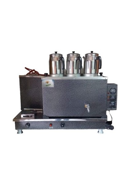 3 Demlikli Çay Ocağı 3 Gözlü Gümüş Gri Boyalı Çay Kazanı Elektrik + Tüplü Çay Semaveri Ets Sistemli fiyatları