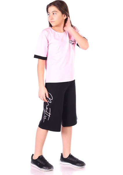 Toontoy Kız Çocuk Pretty Baskılı + Nakışlı Kaprili Takım