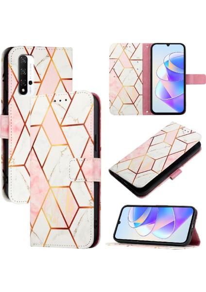 Onur 20 Için Kılıf Pro 4g Mermer Desen Kickstand Cüzdan Pu Deri (Yurt Dışından)