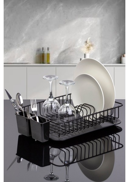 Tekno Trust Siyah Siyah Tek Katlı Modern Tabaklık Bulaşıklık