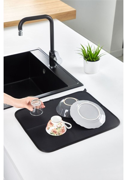 Tekno Trust Siyah Bulaşık Kurutma Örtüsü Siyah Renk Nanofiber Bulaşık Matı Ultra Emici Bulaşık Örtüsü