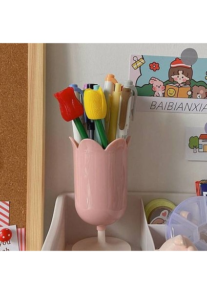 Lale Petal Kalem Tutucu, Masaüstü Depolama Makyaj Fırçası Kovası, Dekoratif Küçük Süsler Öğrenci Kalem Sahibi (Yurt Dışından) modelleri