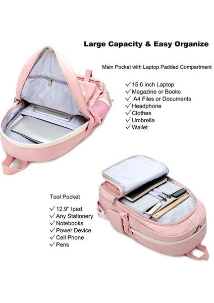 Laptop Sırt Çantası 15.7 Inç Okul Çantası Kolej Sırt Çantası - Pembe (Yurt Dışından) modelleri