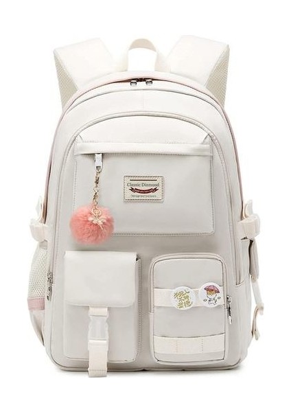 Okul Çantası Kolej Sırt Çantası Laptop Sırt Çantası 15.6 Inç - Beyaz (Yurt Dışından)