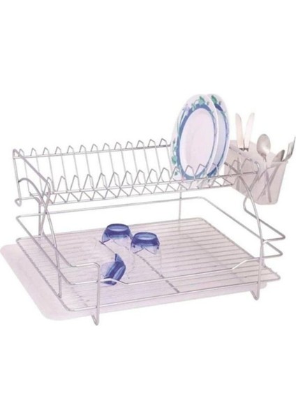 Tekno Trust Çelik Metal Yonca Paslanmaz Krom Bulaşıklık Tezgah Üstü Bulaşık Kurutma Sepeti Metal Bulaşıklık Gri