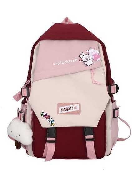 Ruichihu Kontrast Renkli Kadın Sırt Çantası - Siyah (Yurt Dışından)