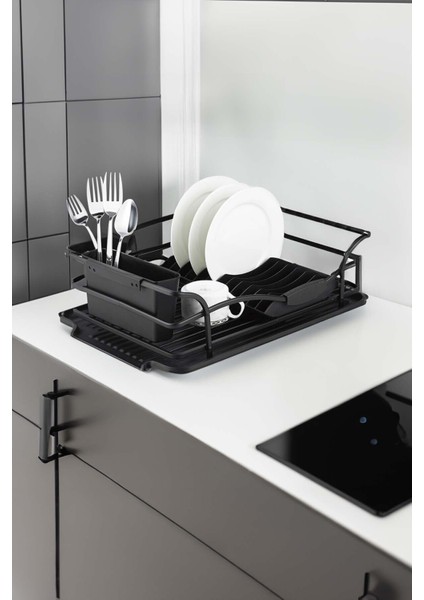 Tekno Trust Siyah Paslanmaz Alüminyum Tek Katlı Siyah Bulaşıklık Modern Tabaklık 36 x 46 Paslanmaz Çelik
