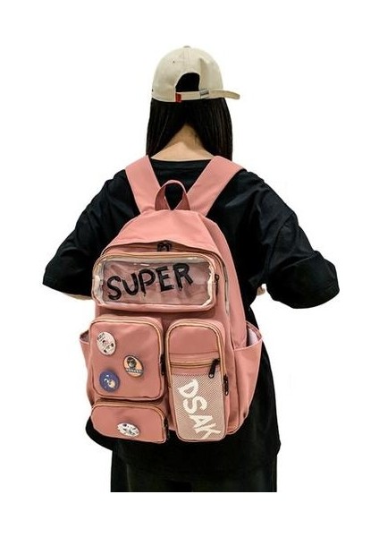 Büyük Kapasiteli Grafiti Desenli Okul Sırt Çantası-Pembe (Yurt Dışından) fiyatları
