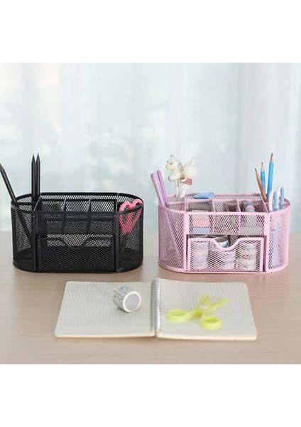 Çekmeceli Çok Fonksiyonlu Saklama Kutusu, Ferforje 9 Izgara Masası Organizatör Kutusu, Masaüstü Öğrenci Kırtasiye Depolama Kutusu (Yurt Dışından) fiyatları