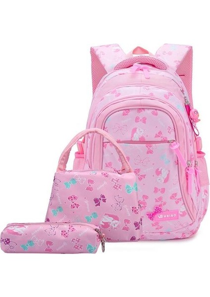 3 Parça Set Kız Çocuk Ilkokul Çantası - Pembe (Yurt Dışından)