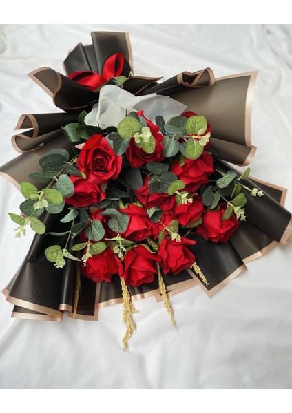 Isteme Çiçeği Söz Çiçeği Kırmızı Gül Okaliptüs Sevgiliye Hediye Yapay Çiçek