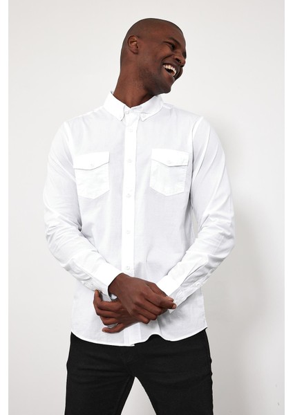 Erkek Austin Beyaz Slim Fit Gabardin Gömlek fiyatları