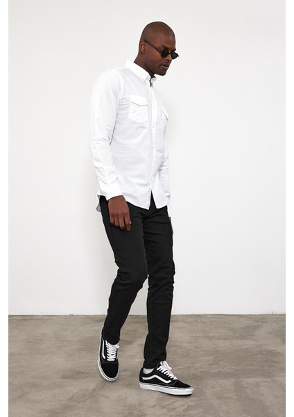 Erkek Austin Beyaz Slim Fit Gabardin Gömlek modelleri