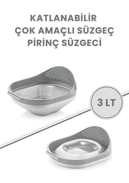 Katlanır Pirinç Süzgeci - Akordiyon Katlanabilir Süzgeç Gri