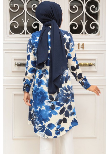 Desenli Lacivert Tesettür Tunik 11693L