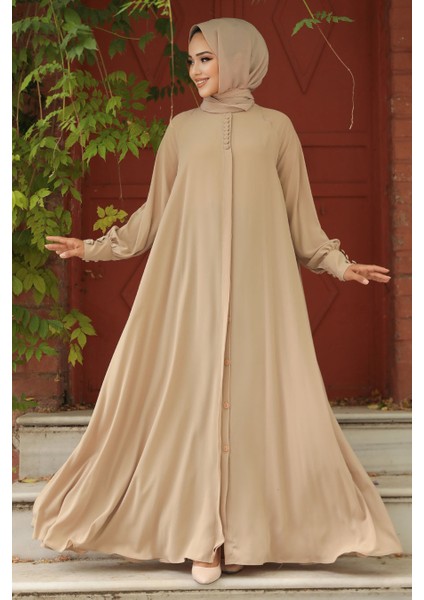 Düğmeli Camel Tesettür Elbise 520066C