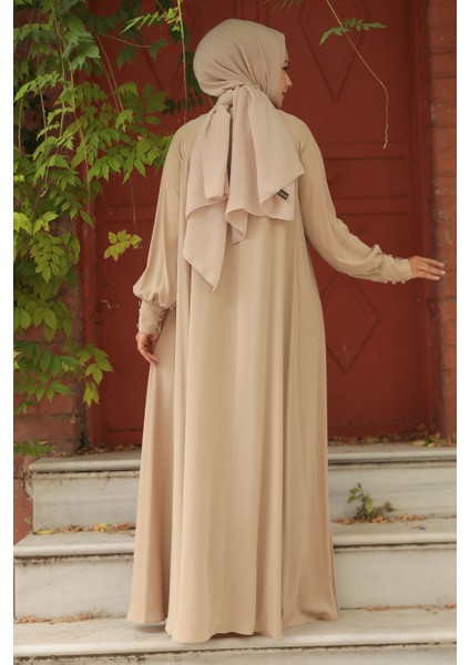Düğmeli Camel Tesettür Elbise 520066C
