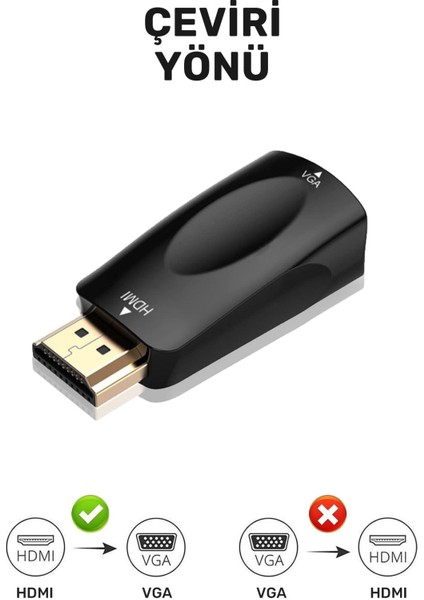 HDMI To VGA Çevirici Dönüştürücü Adaptör