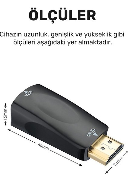 HDMI To VGA Çevirici Dönüştürücü Adaptör