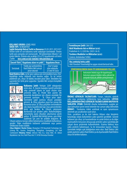 Elektrolikit Sivrisinek Karasinek Öldürücü Koruyucu Makine + 2 Yedek 90 Gece Etkili