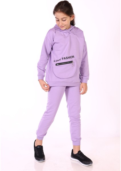 Toontoy Kız Çocuk Cep Detaylı Baskılı Eşofman Takımı