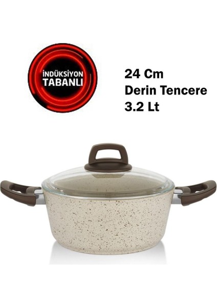 Profuse Granit Tencere 24X11 cm Krem Indiksiyon Tabanlı 3.2 Lt